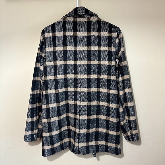 Joie Oversize Check Plaid Wool Blend Coat - Size Small Black Beige Tan Brown - Picture 3 of 6